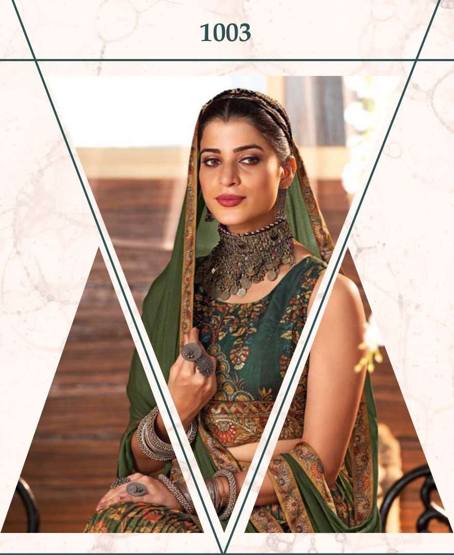 S3 Forever-Dholida-Floral Printe Manipuri Silk Crop Top With Hand Embroidery Work Umbrella Gher Silk Skirt AND Chiffon Dupatta Dupatta-1003-C